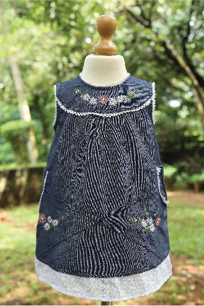 Hand Embroidered Hakoba Denim Dress