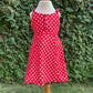 elegant polka dotted red dress