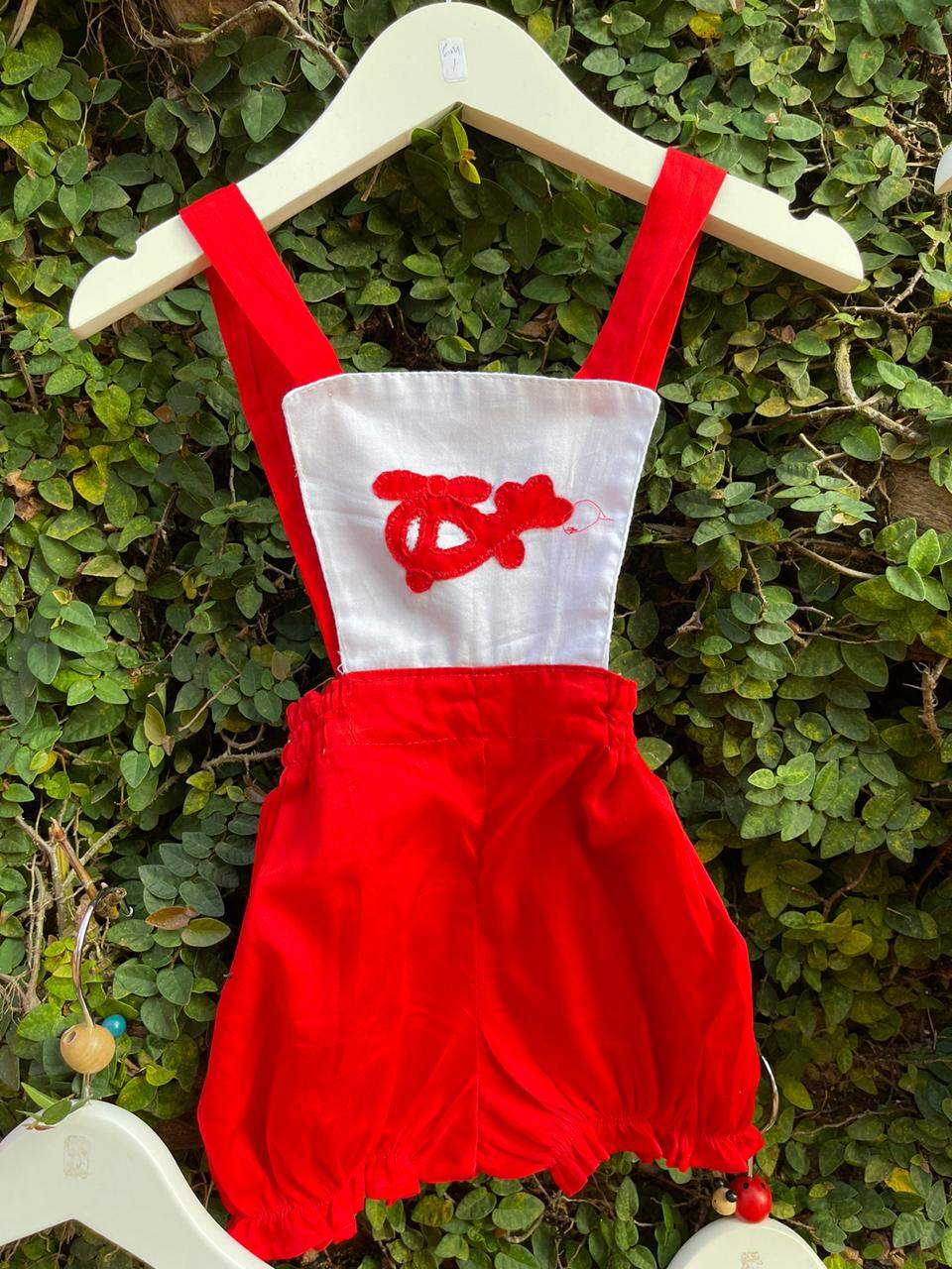 Hand Embroidered Cotton Red Romper