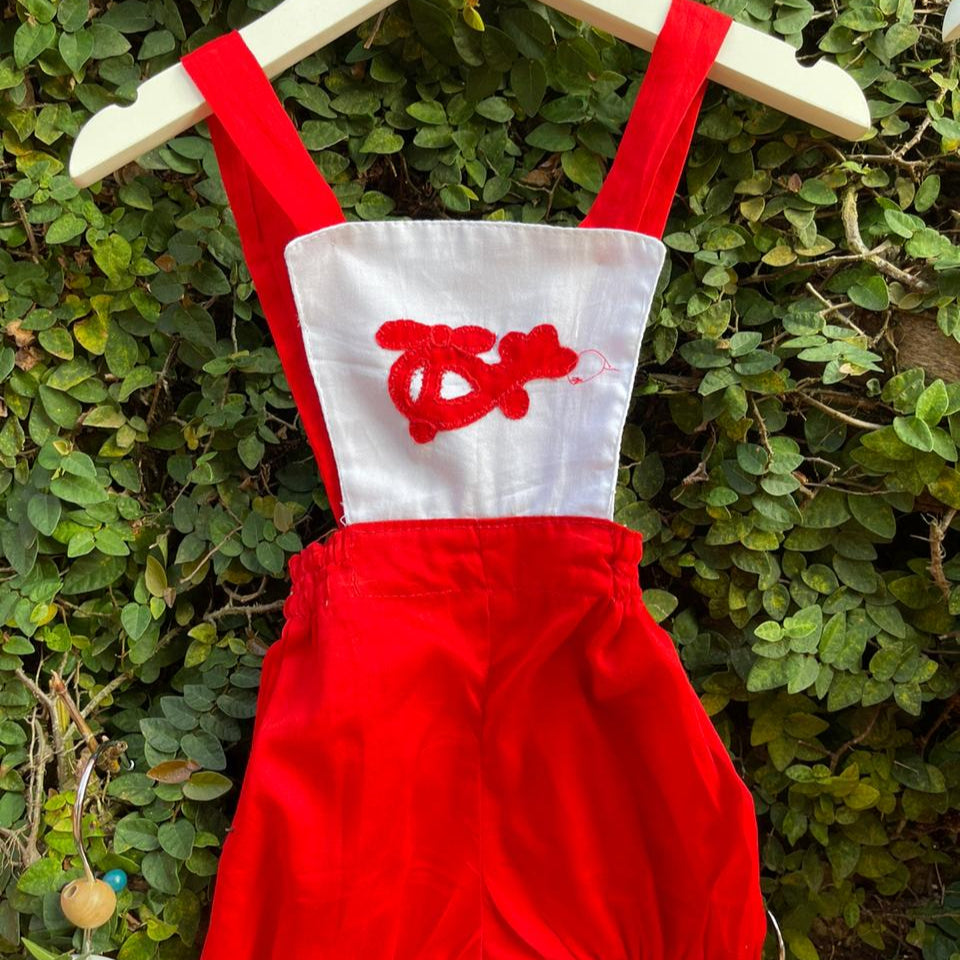 Hand Embroidered Cotton Red Romper