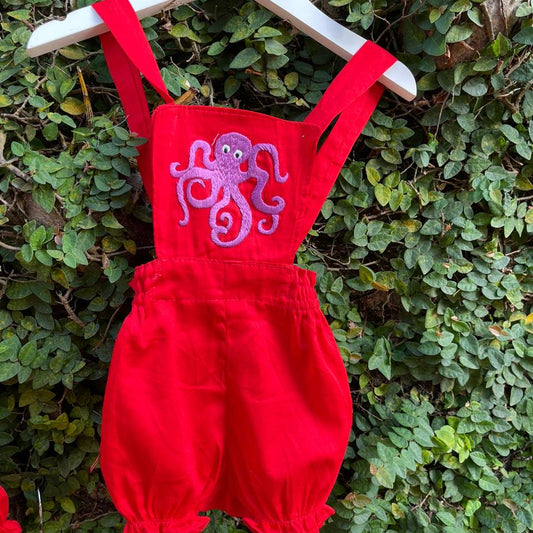 Hand Embroidered Cotton Red Romper