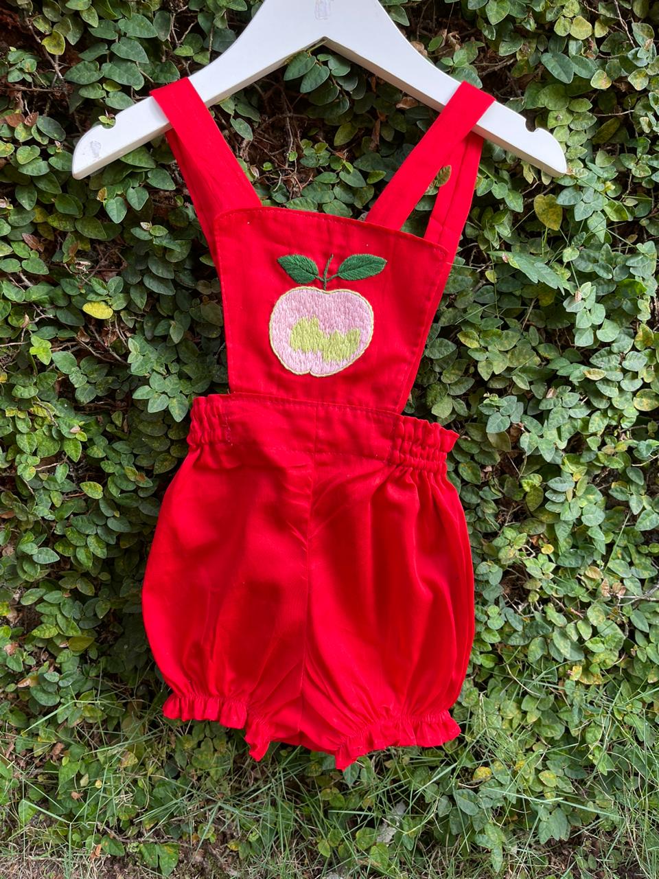 Hand Embroidered Cotton Red Romper