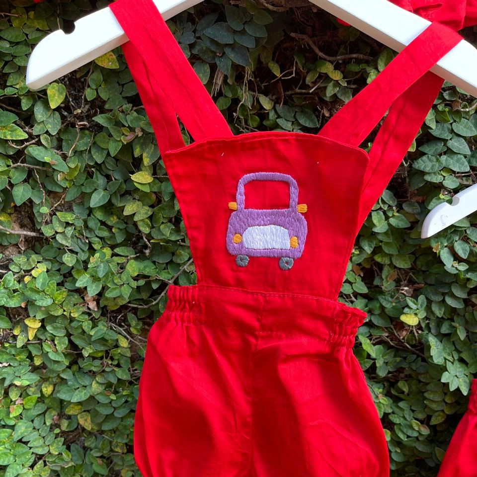Hand Embroidered Cotton Red Romper