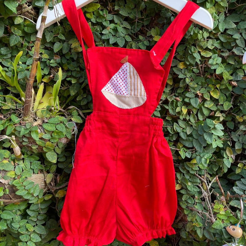 Hand Embroidered Cotton Red Romper