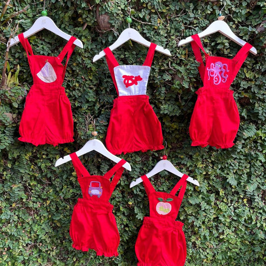 hand embroidered cotton red romper