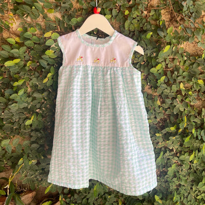 Hand Embroidered High Yoke Gingham Dress