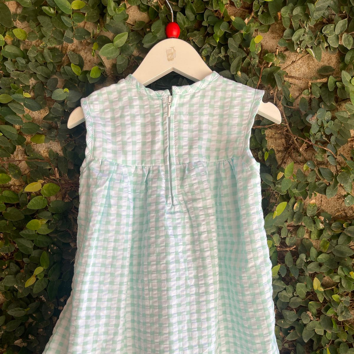 Hand Embroidered High Yoke Gingham Dress