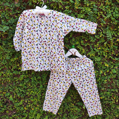 COLORFUL CAP PRINT COTTON KIDS NIGHTWEAR
