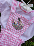 Pink Gingham Playful Kitties Embroidered Romper