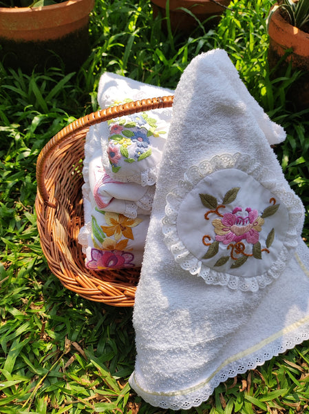 floral creepers applique patch baby towel
