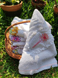 peach floral applique baby towel