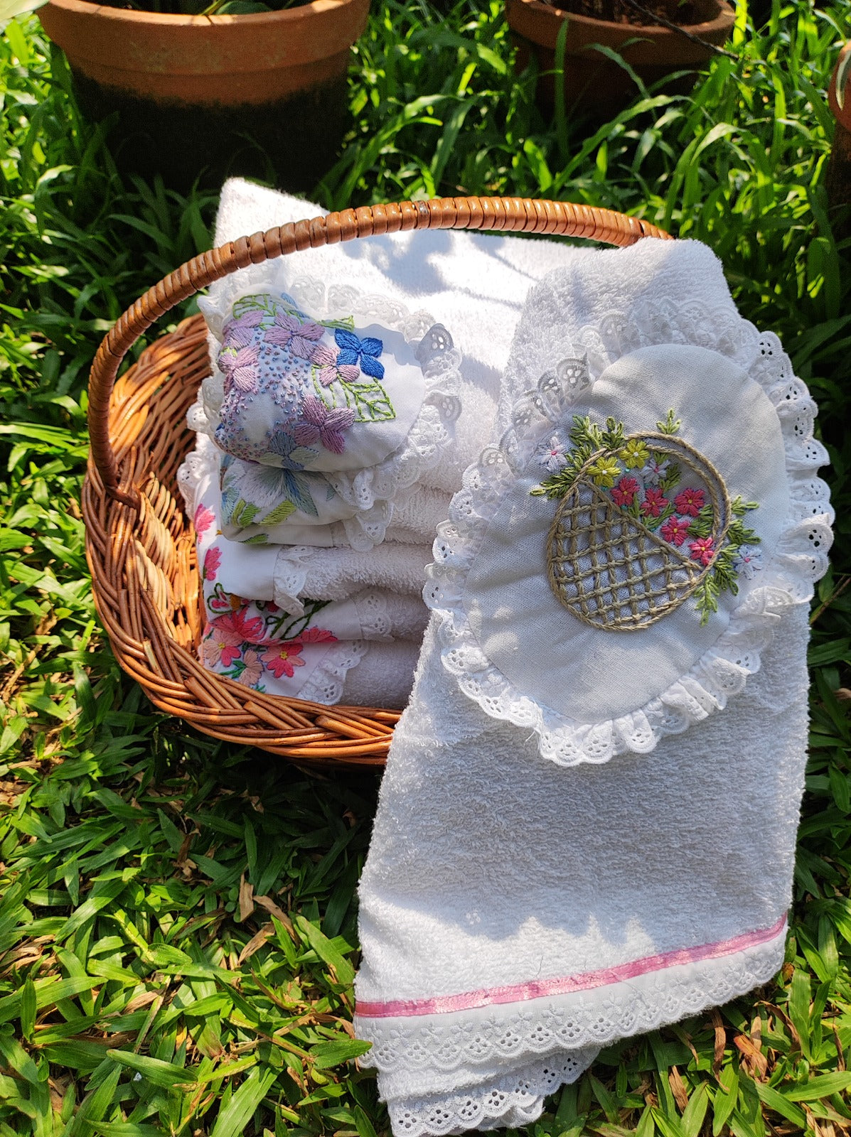 pink florets applique baby towel