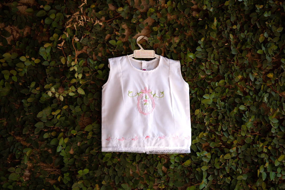 hand embroidered white baby top