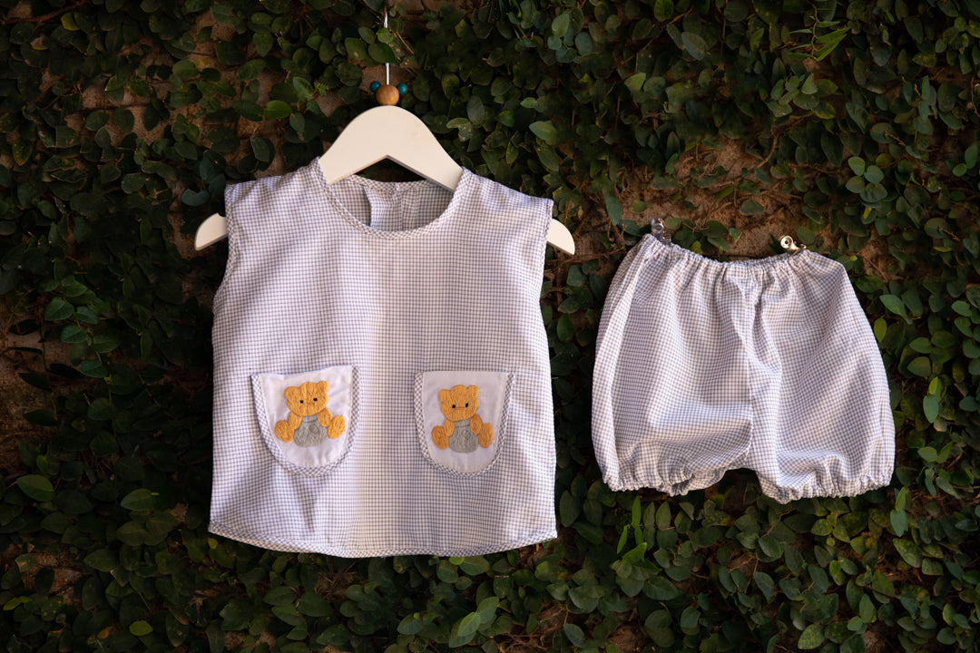 Cute Little Embroidered Teddy Baba Suit Set