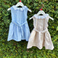 Sleeveless Sky Blue and Beige Smocking Dress
