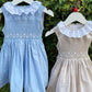 Sleeveless Sky Blue and Beige Smocking Dress