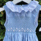 Sleeveless Sky Blue and Beige Smocking Dress