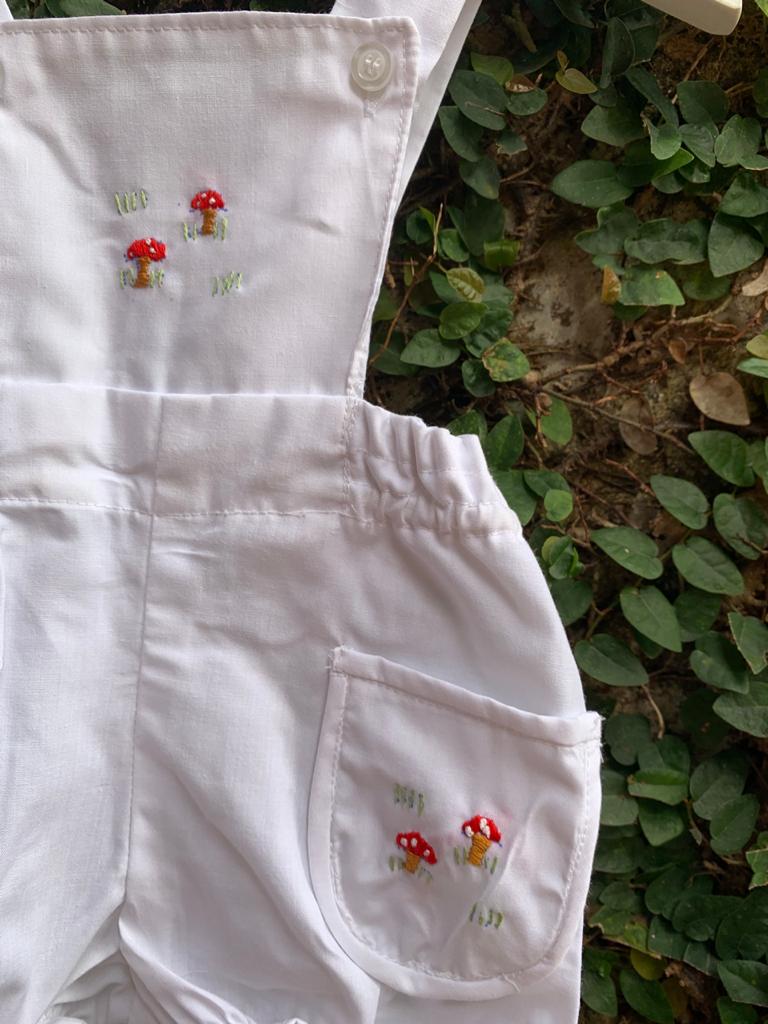 Red Toadstool Hand Embroidered White Romper